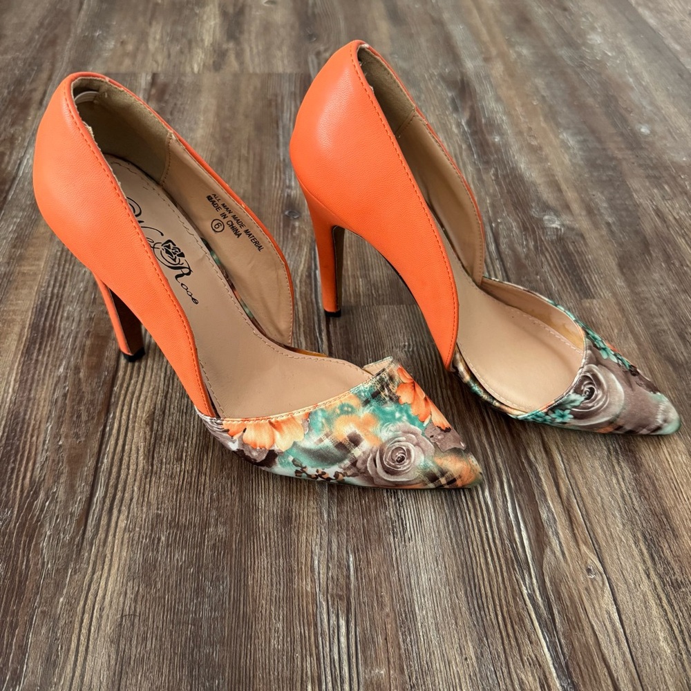 Wild Rose Orange and Floral Women's Heels